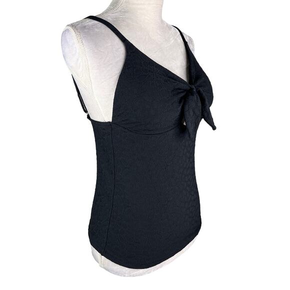 Jessica Simpson Rose Bay Textured Tie-Front Tankini Top M Black New - Picture 9 of 12